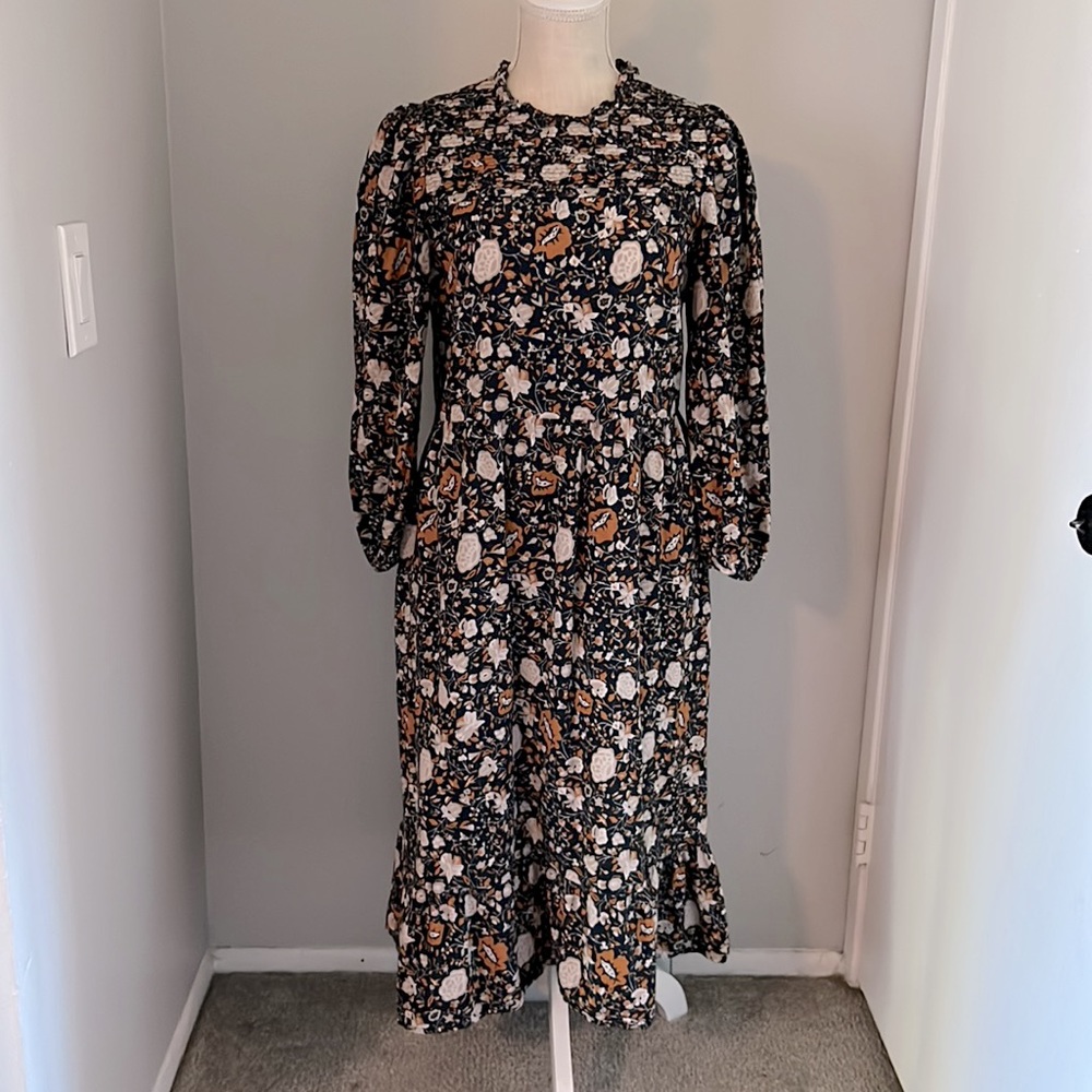 Universal Thread Cottagecore Floral Dress | Large | Navy & yellow